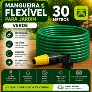 Mangueira Jardim 30 Metros Com Esguicho Trançada Reforçada Flexível Anti Dobra Irrigação Quintal - Force Line
