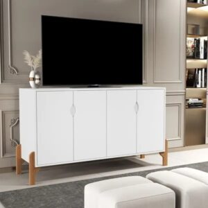 Rack Para Tv ou Aparador Buffet Pés Madeira 4 Portas Tamires Cor Branco - MJM Casa dos Móveis