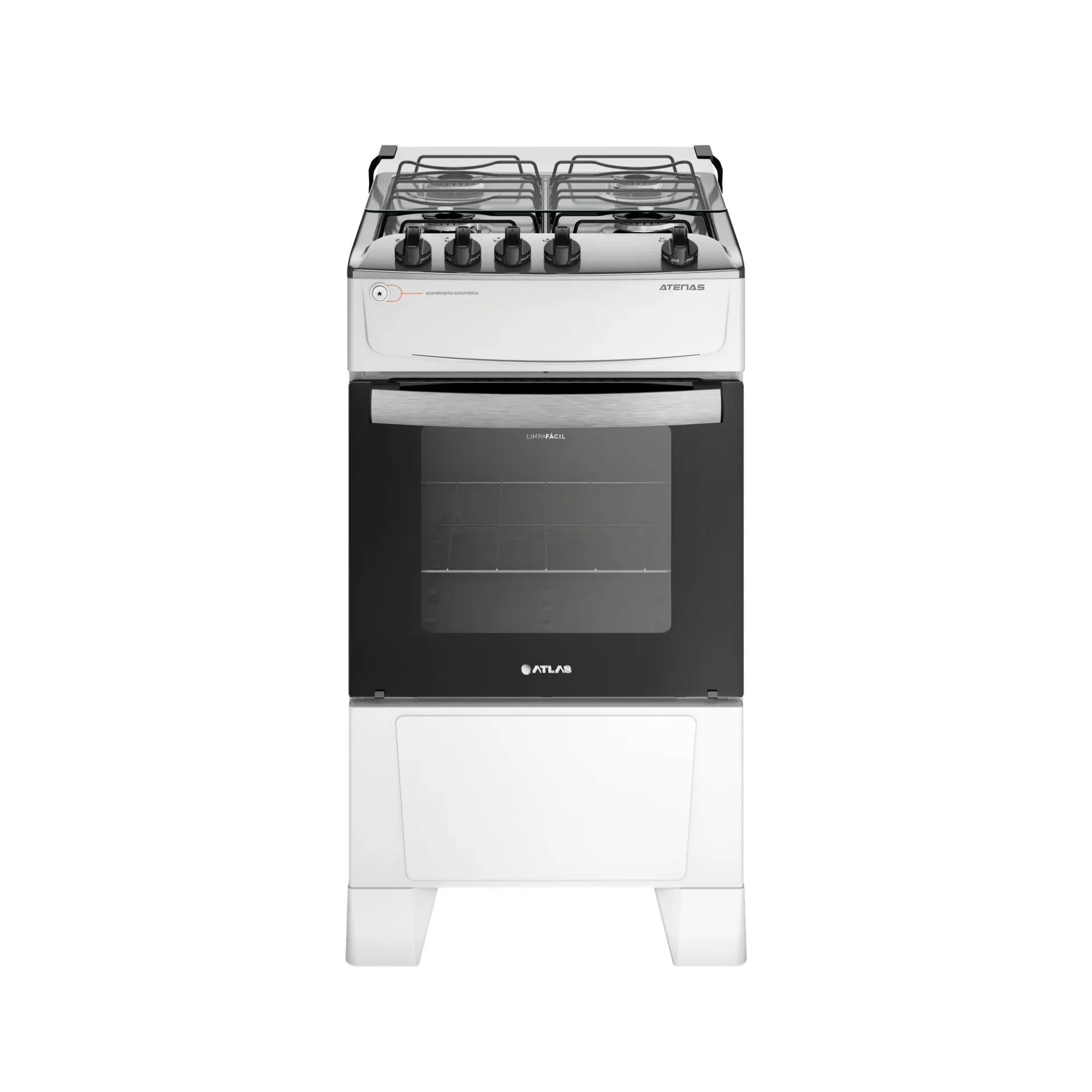 Fogão de Piso 4 Bocas Com Mesa Inox Automático Forno Limpa Fácil Atlas Atenas Bivolt