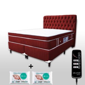 Cama Box Queen Size 1,58x1,98 D45 Massageador Com Controle Operacional Cabeceira Vinho ALLMAG
