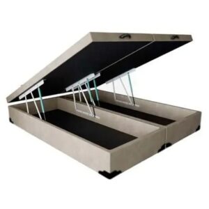 Cama Box Baú Casal Colchão Espuma D45 + Box Bipartido Suede Bege Serra Negra 62x138x188