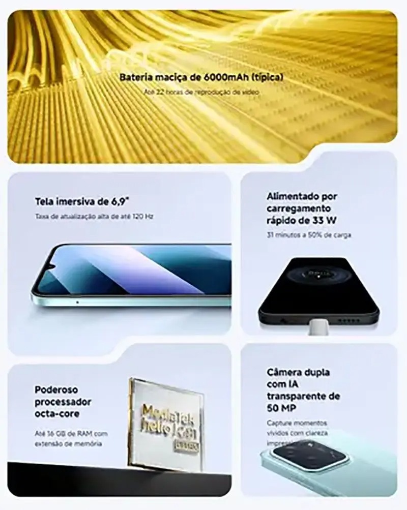 Smartphone POCO C85 NFC Lançamento Xiaomi 2025 50mp tela 6,9 120Hz 128GB 6GB Ramboost celular Ultra Fluidez 6000mAh Top 1º Custo benefício - Imagem 3