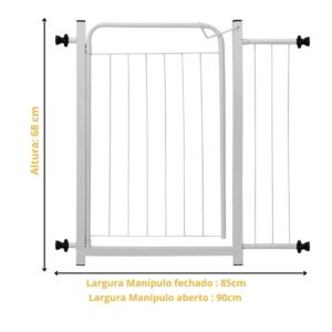 Grade Portão Proteção Criança Corredor 80 Á 95cm Reforçado Portaozinho Cachorro Pets Ext 15cm Branco - Itagold