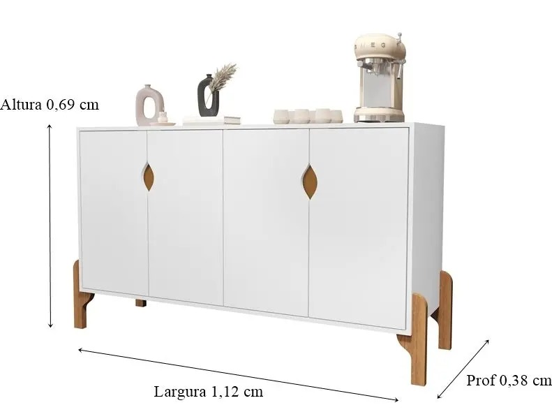 Rack Para Tv ou Aparador Buffet Pés Madeira 4 Portas Tamires Cor Branco - MJM Casa dos Móveis - Imagem 5
