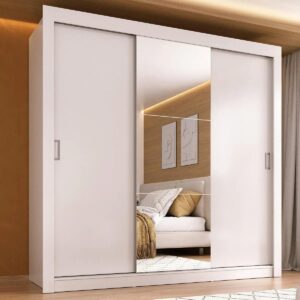 Guarda-Roupa Casal Multimóveis Barcelona 3 Portas de Correr com Espelho CR35402