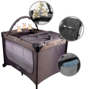 Berço Portátil 2 Tamanhos colchonete removível e trocador cinto de segurança mosquiteiro, barra de brinquedos 3 brinquedos, trocador - BabySyle