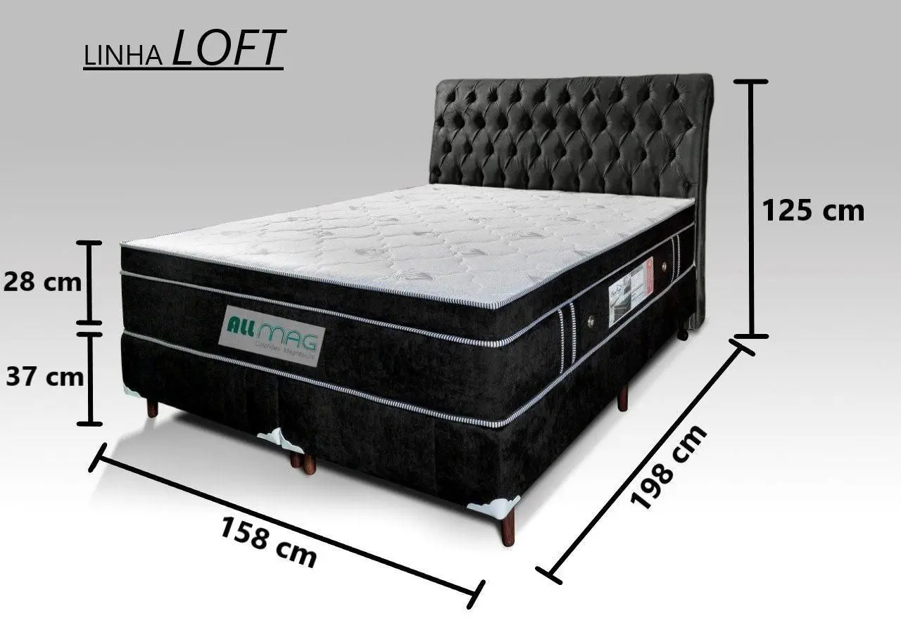 Colchão Queen 1,58x1,98 Com Massageador Base Base Box Bipartido Cabeceira Preta Completo Preto ALLMAG - Imagem 3