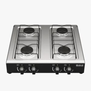 Fogão Cooktop de Mesa 4 Bocas Gás Portátil Braslar Inox Preto e Branco