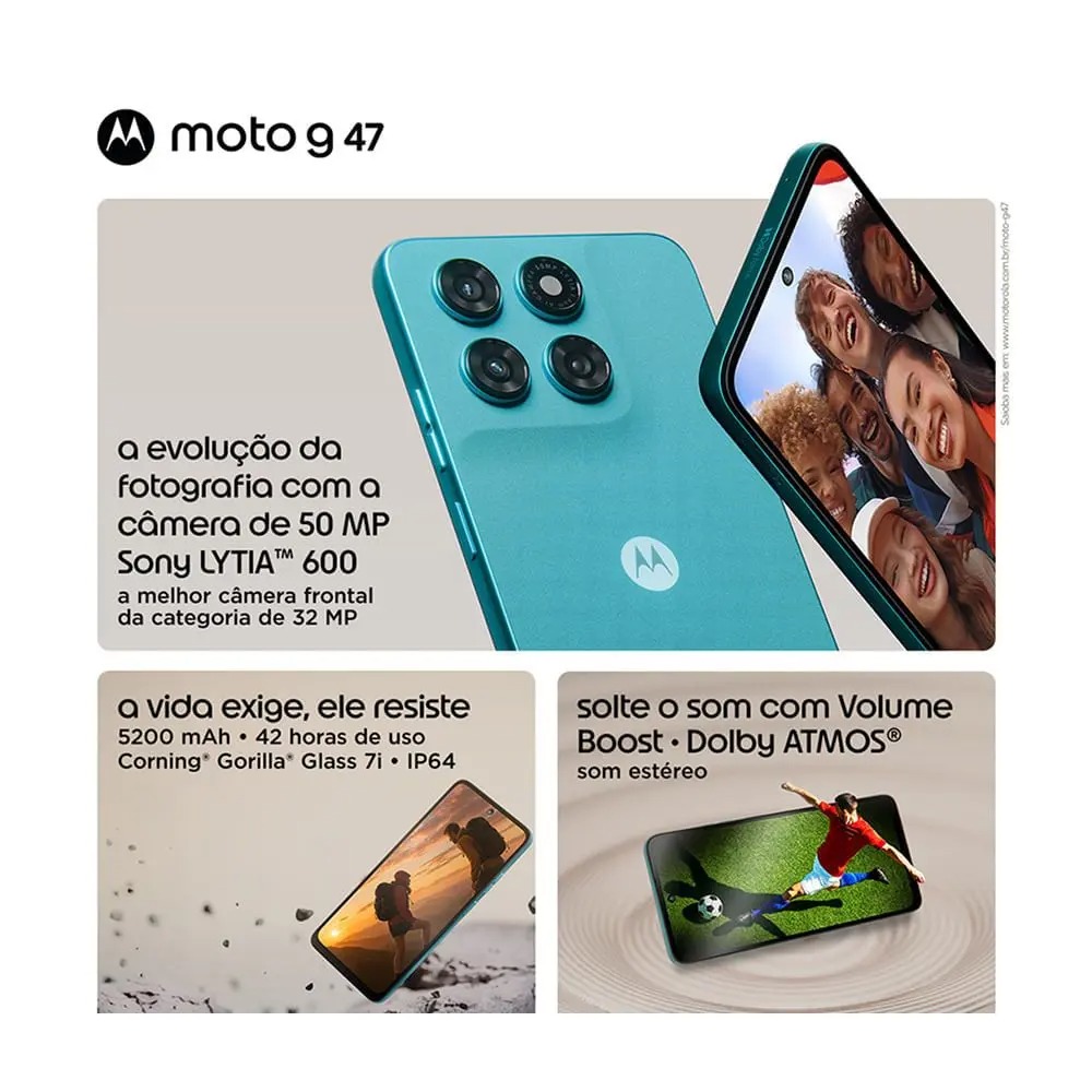 Smartphones Motorola Moto G47 5G 256GB, 12GB, 4GB RAM, 8GB RAM Boost, câmera 50 MP Sony LYTIA 600, Tela 6.7 FHD 120hz, NFC, IP64 - Imagem 3