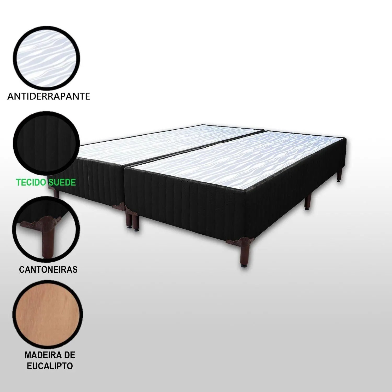 Colchão Queen 1,58x1,98 Com Massageador Base Base Box Bipartido Cabeceira Preta Completo Preto ALLMAG - Imagem 4