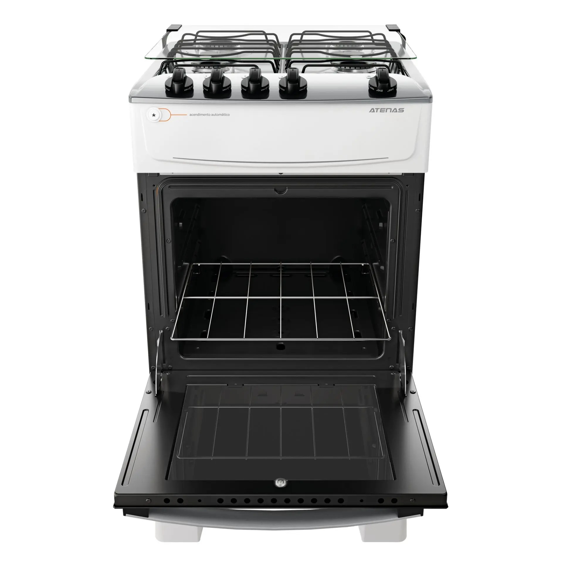 Fogão de Piso 4 Bocas Com Mesa Inox Automático Forno Limpa Fácil Atlas Atenas Bivolt - Imagem 4