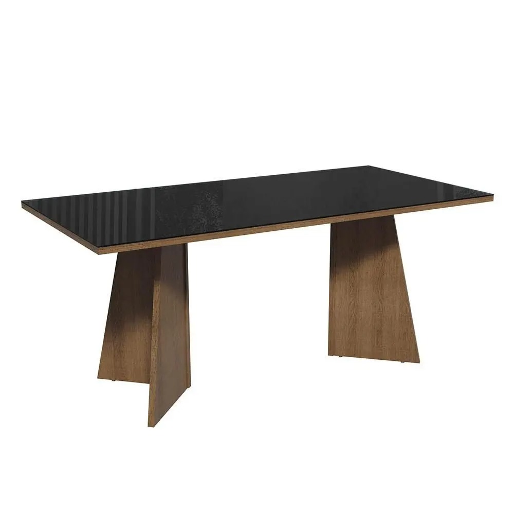 Conjunto Sala de Jantar Mesa Tampo de Vidro 8 Cadeiras Rustic/Preto Justine Madesa - Imagem 5