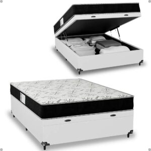 Cama Box Baú Viúva + Colchão D33 One Face - 61x128x188cm - Várias Cores - e-Shop Casa