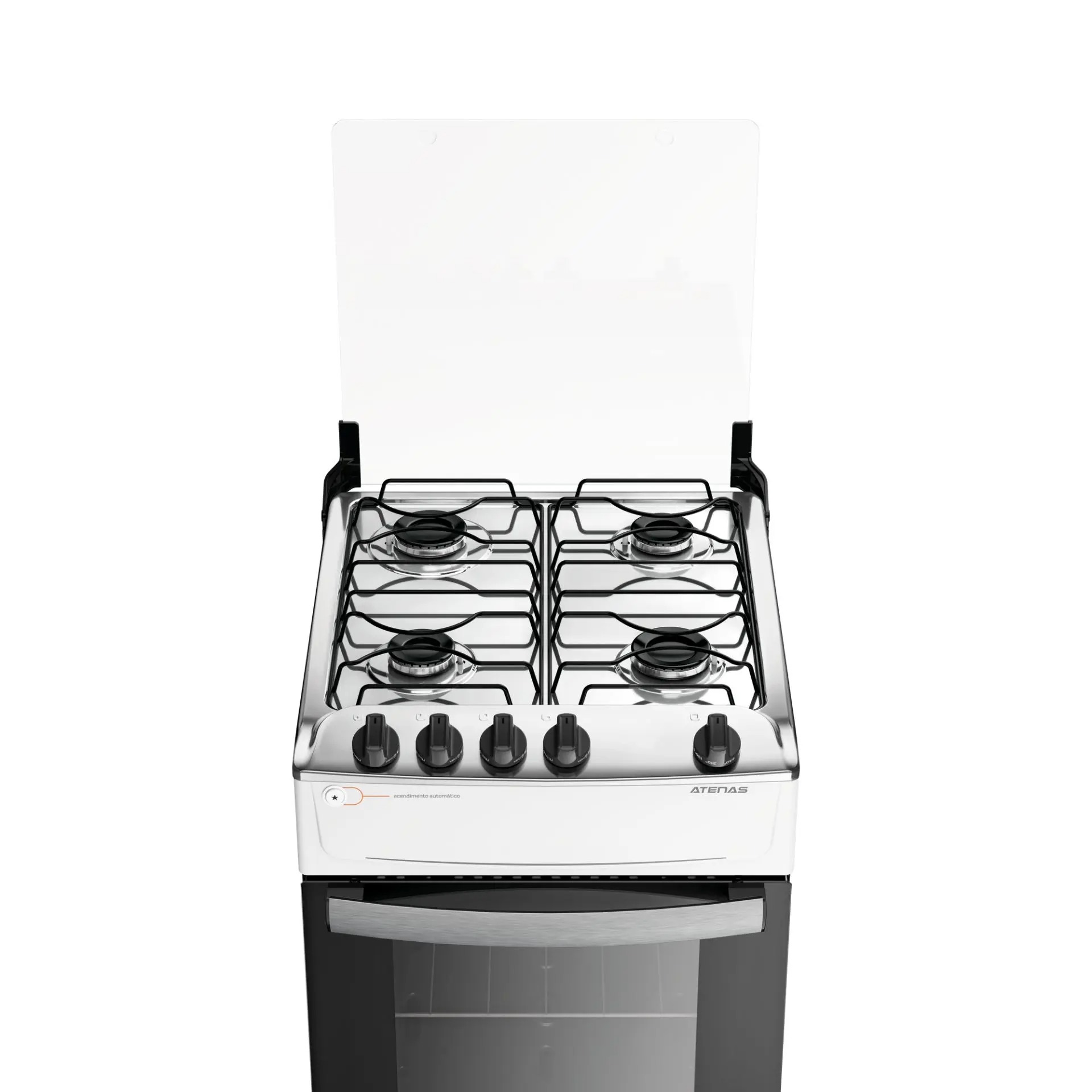 Fogão de Piso 4 Bocas Com Mesa Inox Automático Forno Limpa Fácil Atlas Atenas Bivolt - Imagem 6