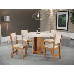 Conjunto Sala de Jantar Mesa Redonda com 4 Cadeiras Jady e Sol Bege/Mel/Blonde - Viero