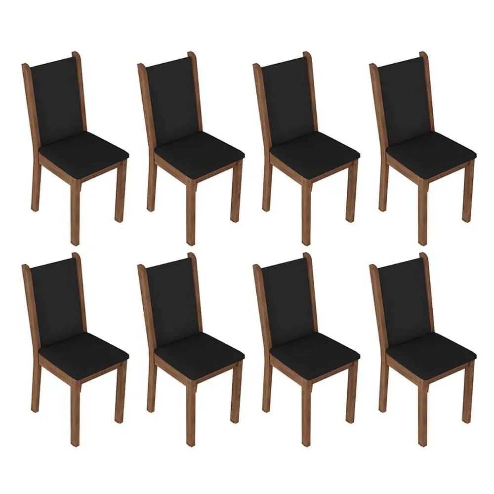 Conjunto Sala de Jantar Mesa Tampo de Vidro 8 Cadeiras Rustic/Preto Justine Madesa - Imagem 6