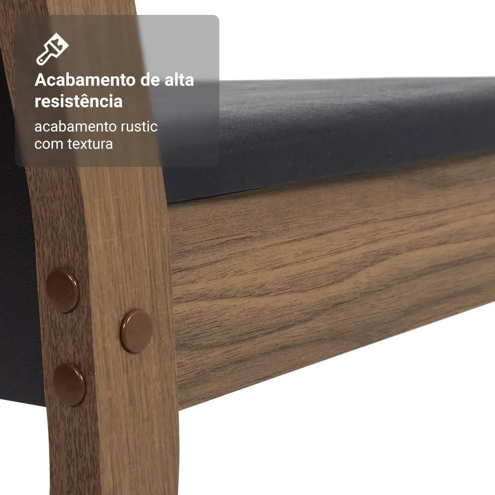 Conjunto Sala de Jantar Mesa Tampo de Vidro 8 Cadeiras Rustic/Preto Justine Madesa - Imagem 7