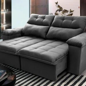 Sofá Retrátil/Reclinável Verona 1,80m Suede Velut Cinza c/ Molas no Assento - King House