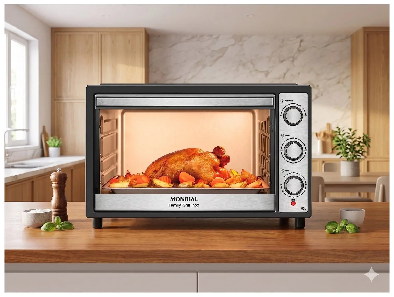 Forno Elétrico de Bancada Mondial Preto e Inox 52L Preto Family Grill FRN-52-BI - Imagem 2