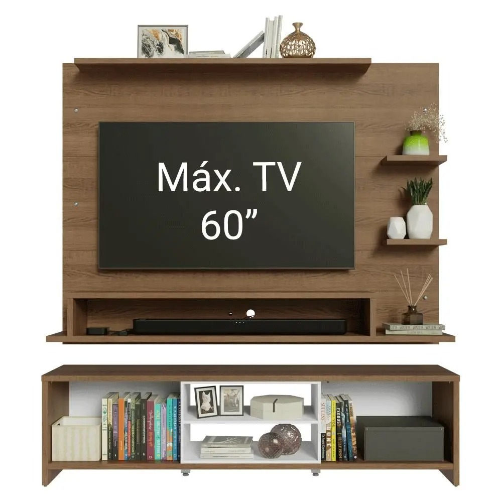 Rack com Painel para TV até 60 Polegadas 180 cm Rustic/Branco Metz Madesa - Imagem 7