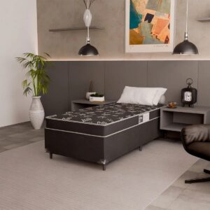 Cama Box Solteiro + Colchão Espuma D20 - 51x88x188cm - Suede Preto - e-Shop Casa