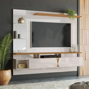 Painel para TV até 55 Polegadas Intense Lukaliam Off White com Damasco Moderno - Lukaliam Móveis