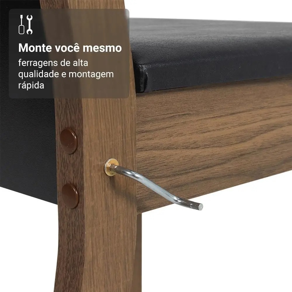 Conjunto Sala de Jantar Mesa Tampo de Vidro 8 Cadeiras Rustic/Preto Justine Madesa - Imagem 9