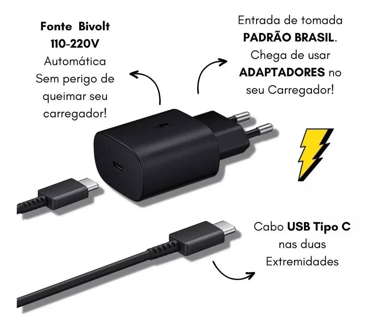 Carregador Turbo Tipo - C Fonte 45W + Cabo Compatível com Samsung Galaxy Carga Ultra Rápida - Hoco - Imagem 5