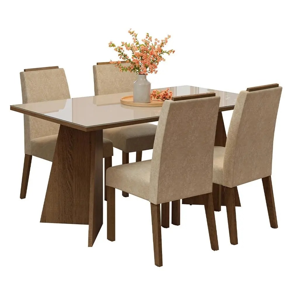 Conjunto Sala de Jantar Tampo de Vidro 4 Cadeiras Braga Madesa - Imagem 2