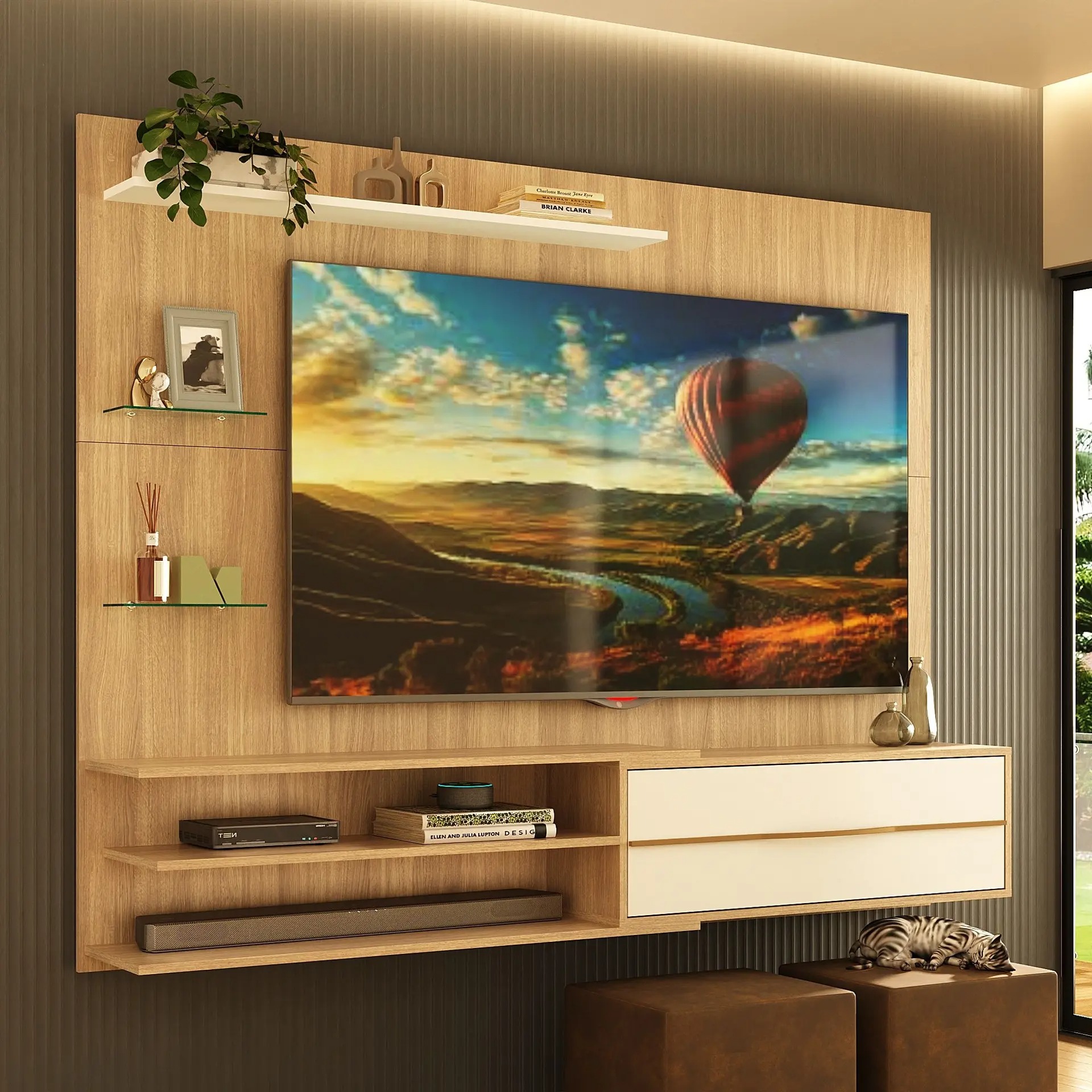 Painel Linea para TV até 65 Polegadas 1 Porta e Prateleiras Multimóveis MP1064