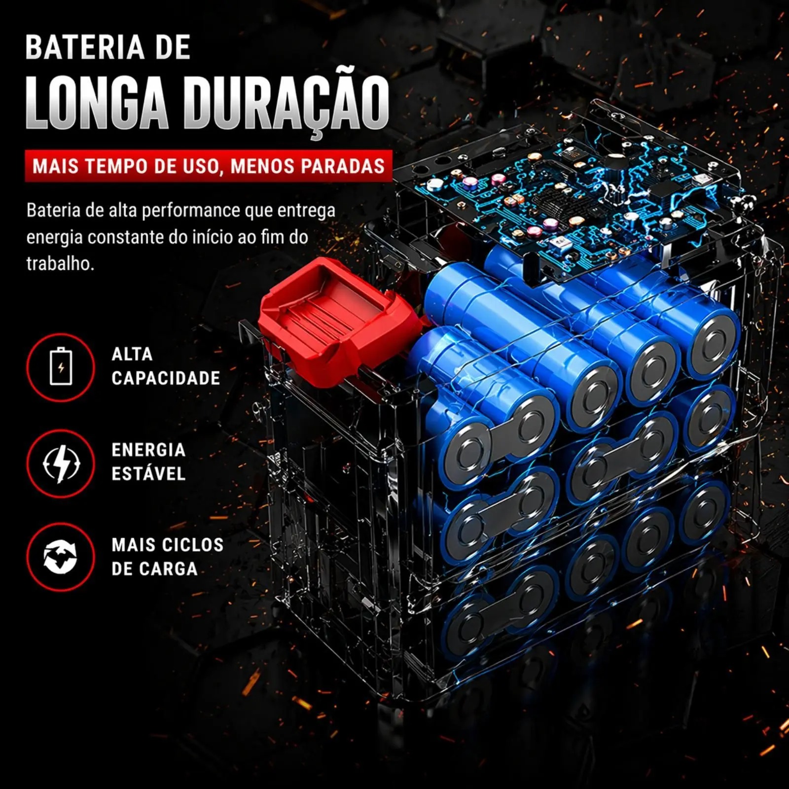 MotoSerra Elétrica Potente Polegadas 2 Baterias E 3 Correntes Portátil Recarregável Profissional Marca Motoserra - Pratiarejo - Imagem 4