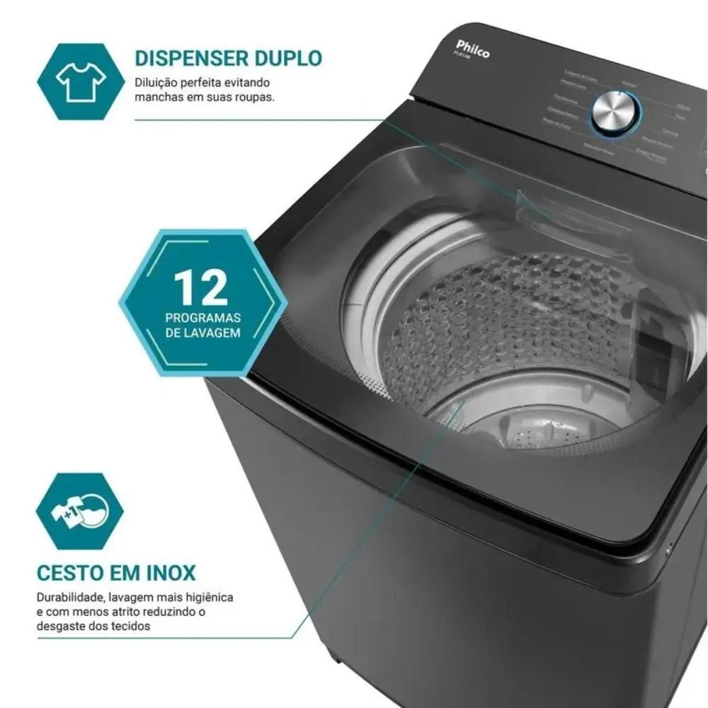 Máquina de Lavar Philco 14kg PLR14B 12 Programas de Lavagem - Imagem 3