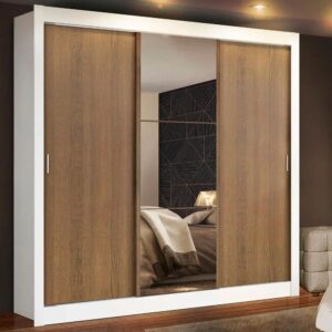 Guarda Roupa Casal Madesa Mônaco 3 Portas de Correr com Espelho