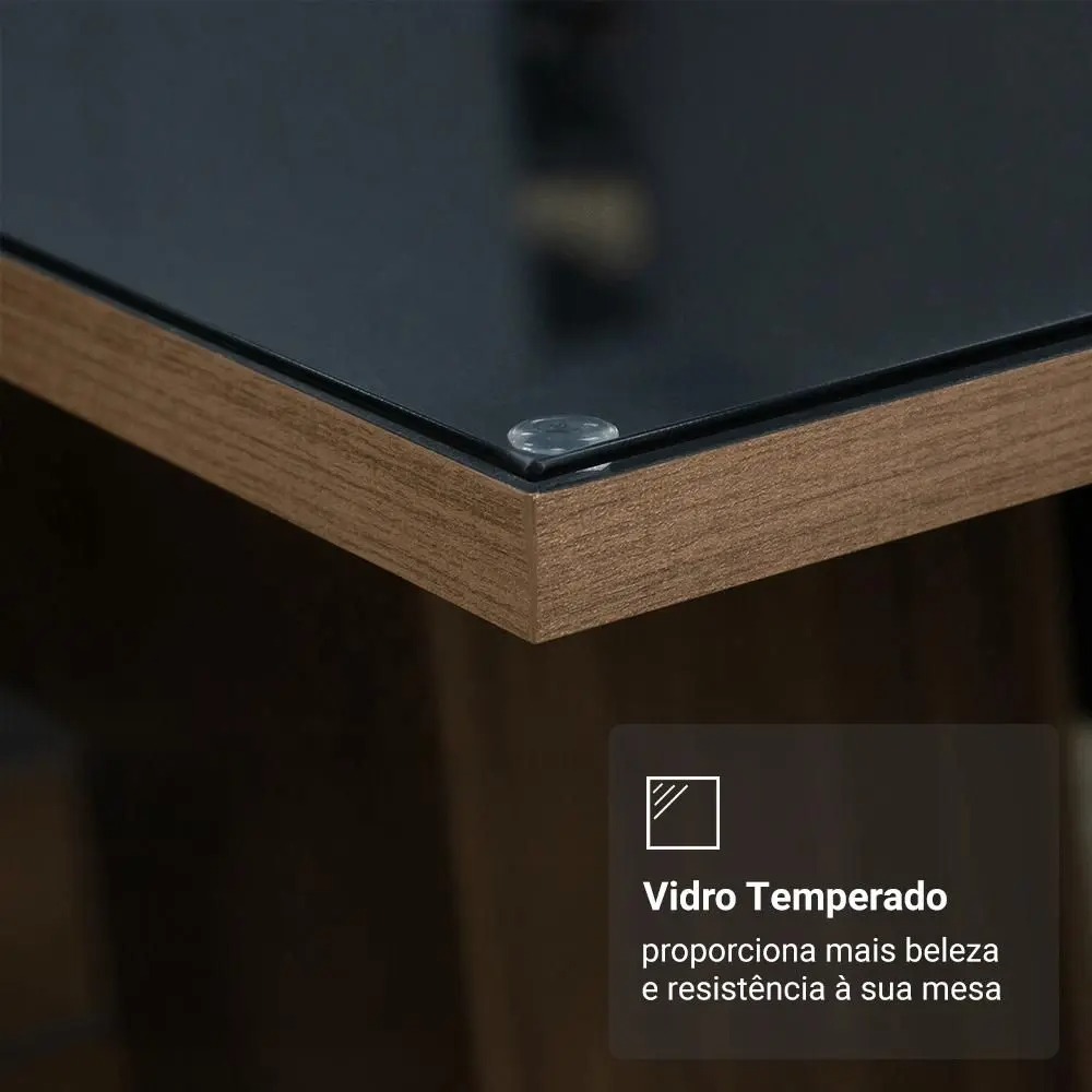 Conjunto Sala de Jantar Mesa Tampo de Vidro 8 Cadeiras Rustic/Preto Justine Madesa - Imagem 10
