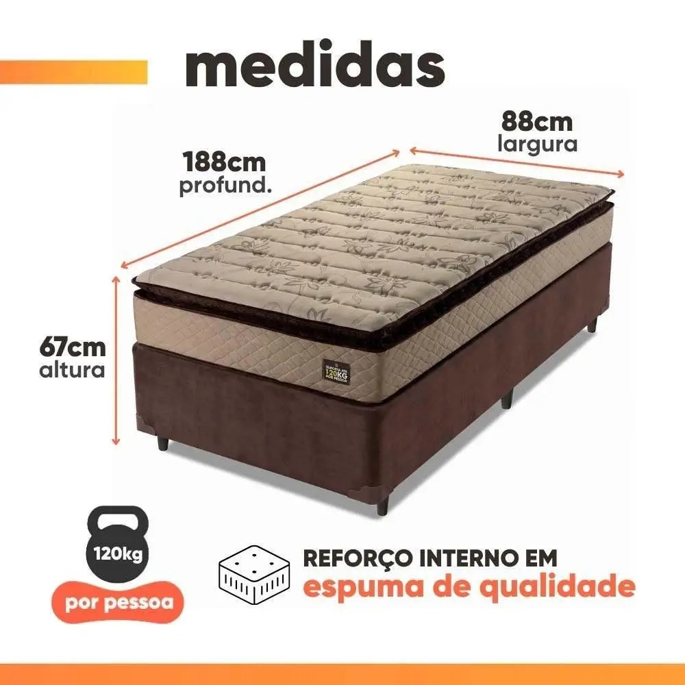 Cama Box Solteiro Colchão Espuma D33 Pillow Top Van Gogh 88x188x67cm Marrom Hellen - Imagem 4