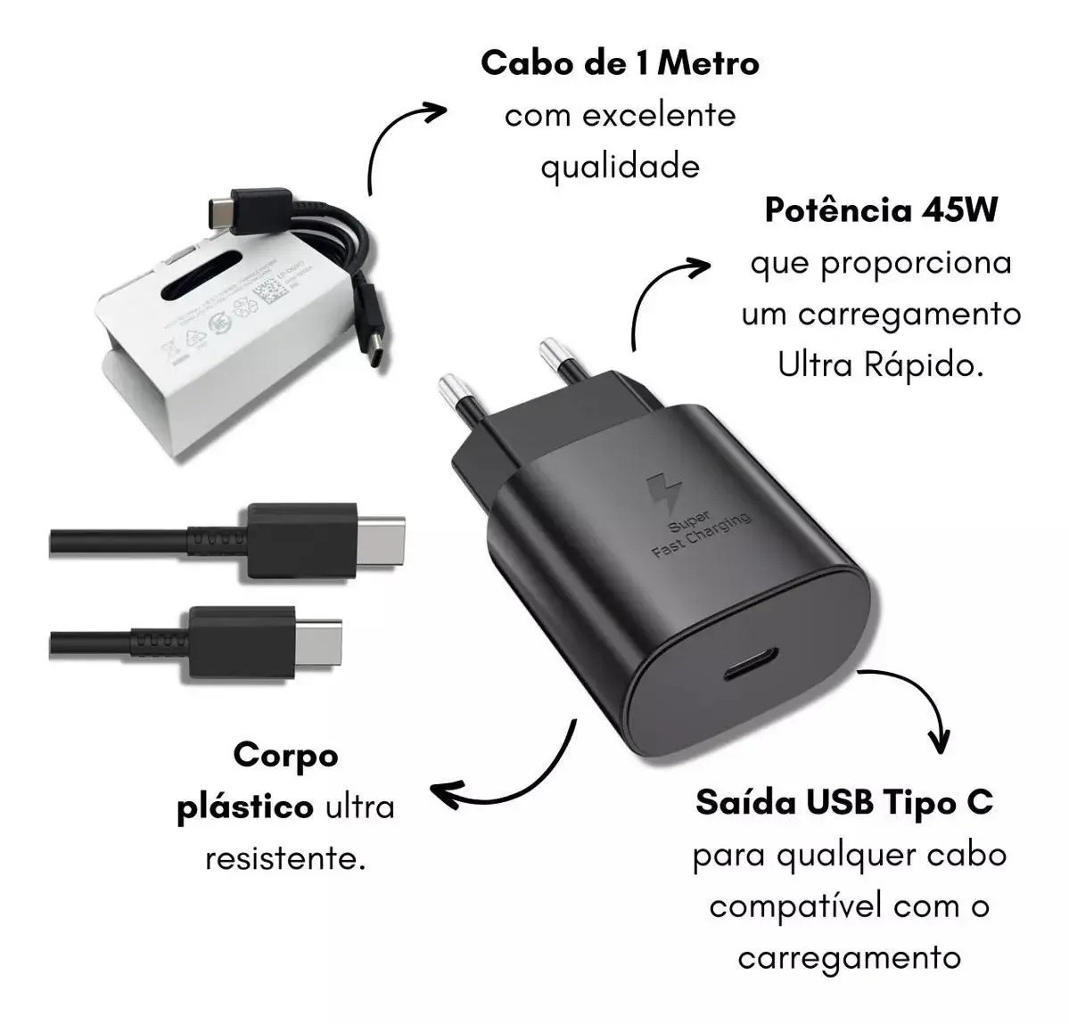 Carregador Turbo Tipo - C Fonte 45W + Cabo Compatível com Samsung Galaxy Carga Ultra Rápida - Hoco - Imagem 6