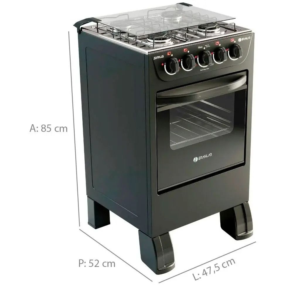 Fogão New Sirius 4 Bocas Manual Mesa em Inox Forno Easy Clean Braslar - Imagem 3