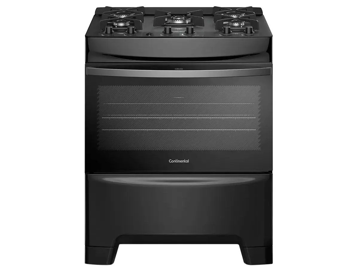 Fogão 5 Bocas Continental Inox Mesa de Vidro Preto Tripla Chama FC5GB - Imagem 2