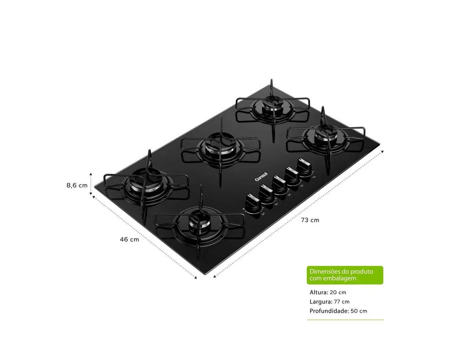 Cooktop 5 Bocas a Gás Consul Mesa de Vidro GLP Preto Superautomático CD075BE - Imagem 3