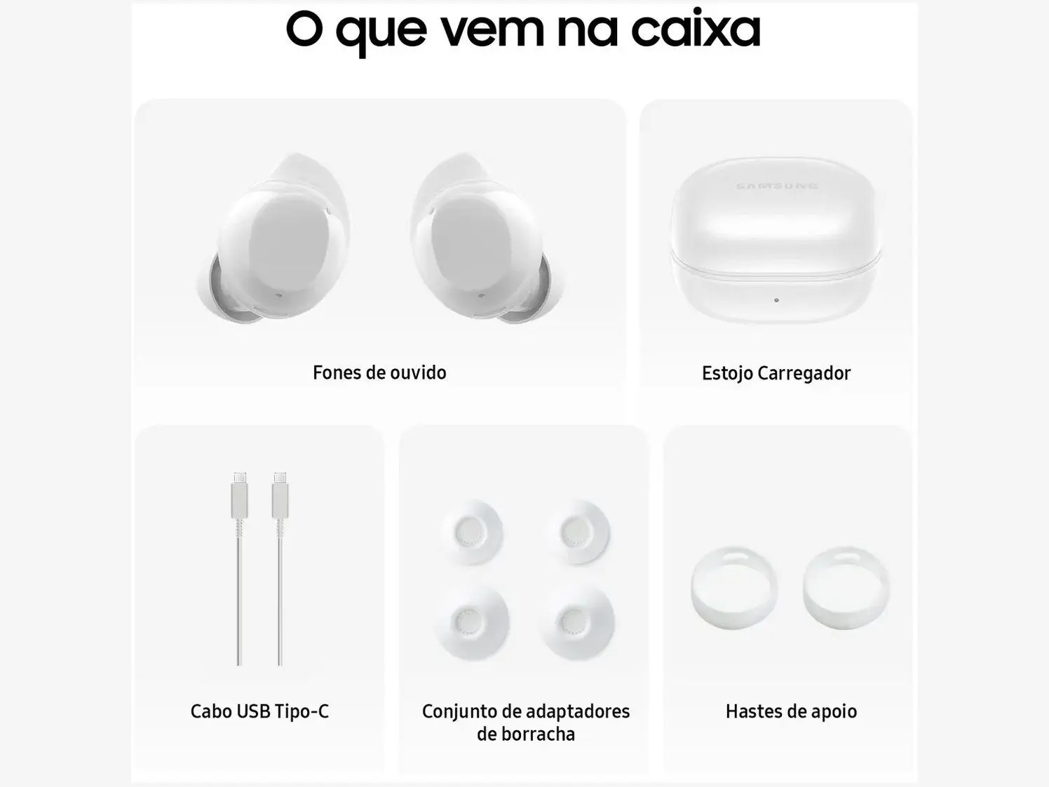 Fone de Ouvido Bluetooth Samsung Buds Core com Microfone Cancelamento de Ruído Esportivo Intra-auricular True Wireless Branco - Imagem 2