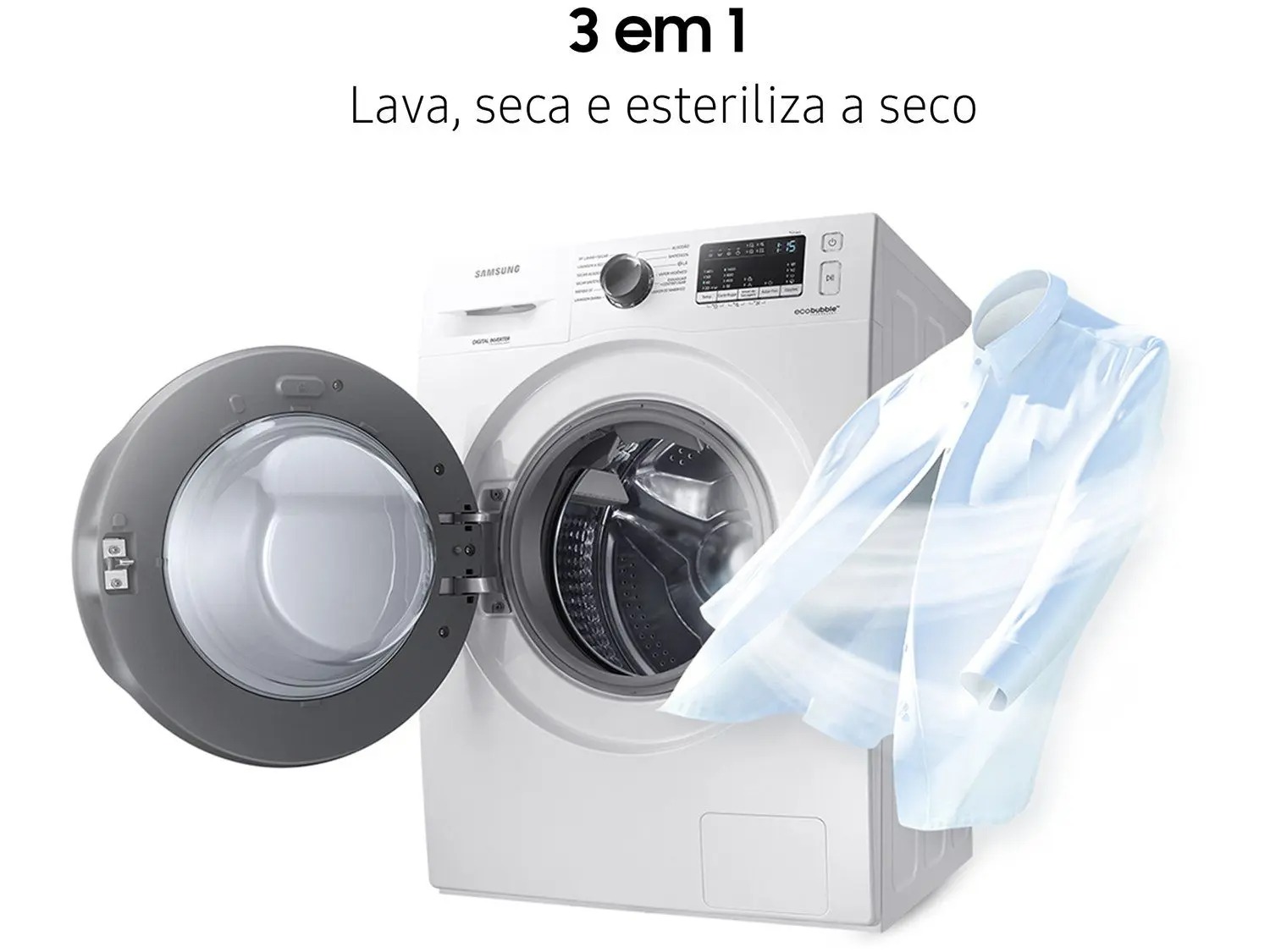 Lava e Seca Samsung 11kg Inverter - 3 em 1 Água Quente e Fria Branca WD11A4453BW - Imagem 3