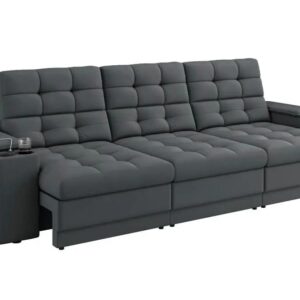 Sofá Confort Premium 2,30m Assento Retrátil/Reclinável porta copos e USB Suede Cinza - XFlex Sofas - XFlex Sofás