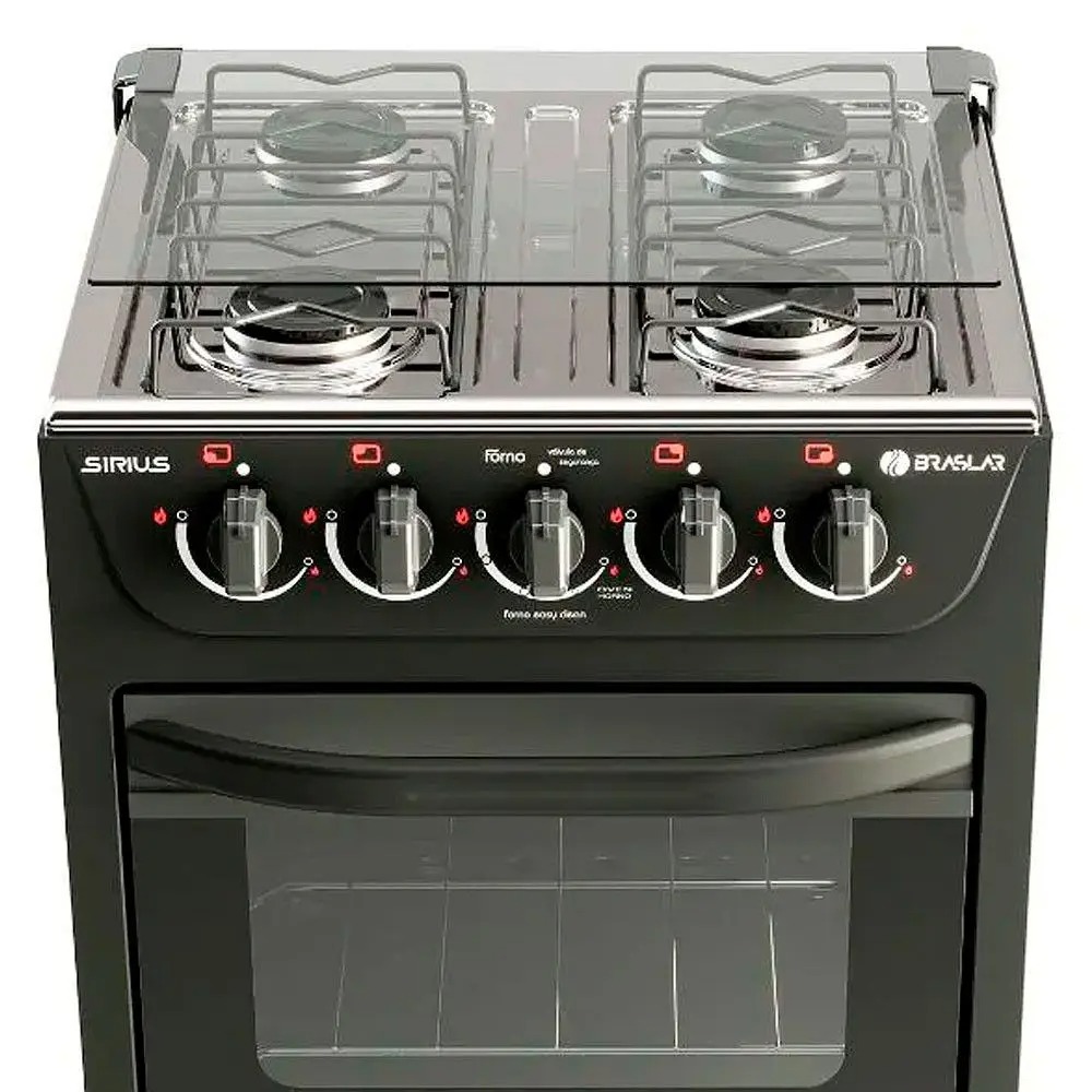 Fogão New Sirius 4 Bocas Manual Mesa em Inox Forno Easy Clean Braslar - Imagem 4