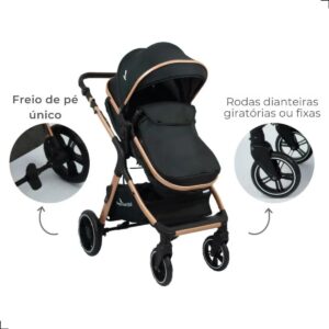 Carrinho Kansas Gold Premium Baby Com Bebê Conforto E Base