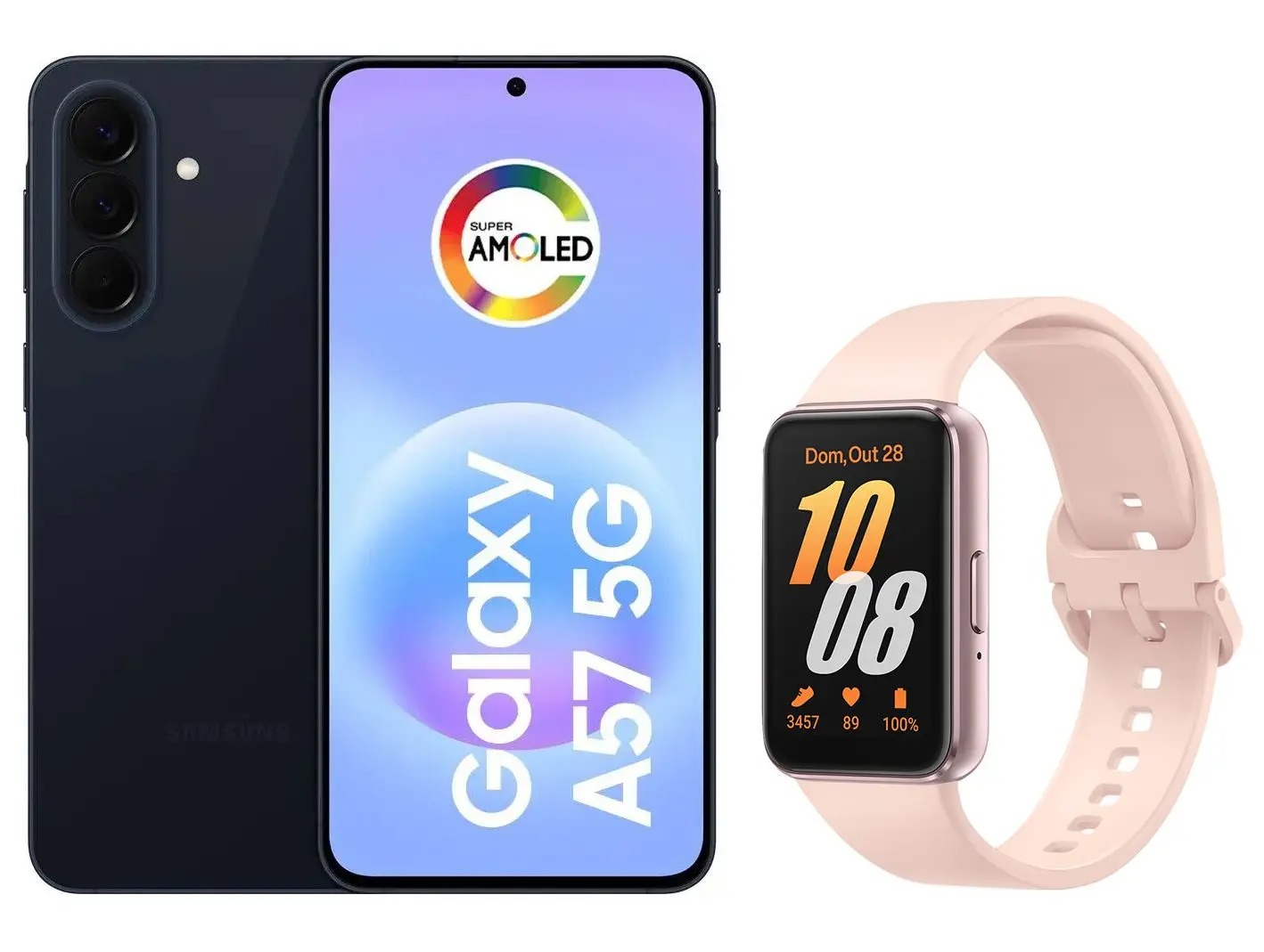 Smartphone Samsung Galaxy A57 128GB Azul Escuro - 5G + Smartband Samsung Galaxy Fit3 Rosé