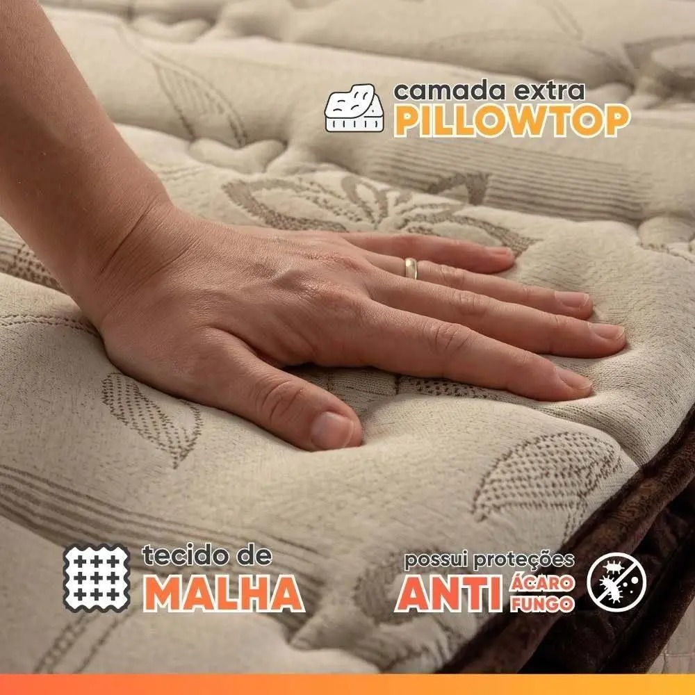 Cama Box Solteiro Colchão Espuma D33 Pillow Top Van Gogh 88x188x67cm Marrom Hellen - Imagem 5