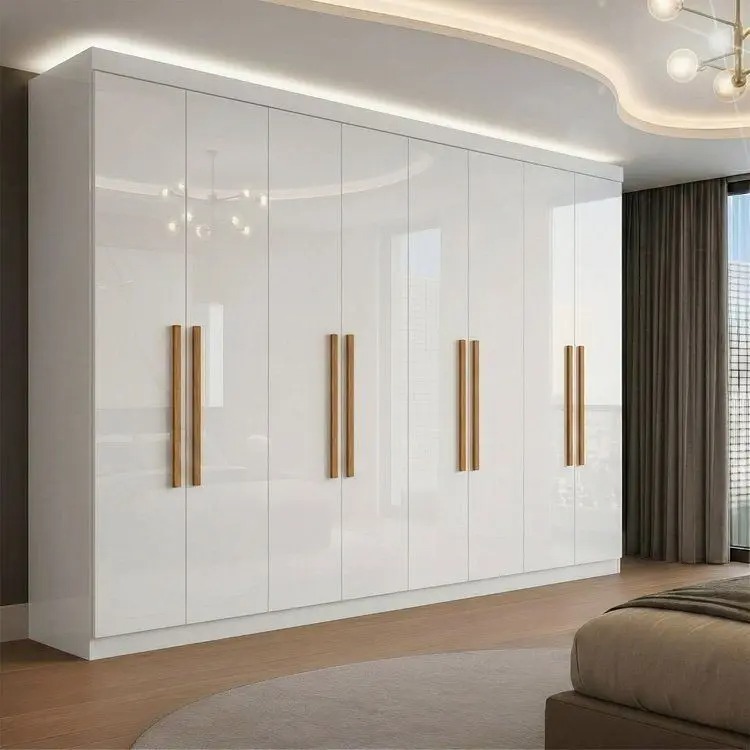 Guarda Roupa Casal 8 Portas 4 Gavetas Paris Espresso Móveis Branco
