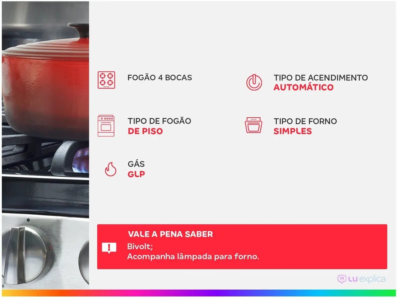 Fogão 4 Bocas Preto Mesa de Vidro Dako Magister - Imagem 2