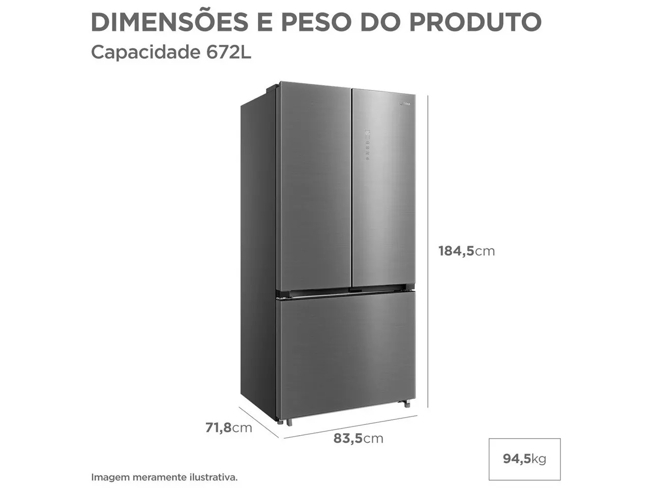 Geladeira/Refrigerador Midea Smart Frost Free Multidoor Cor Inox 672L MDRM905MMD463 Bivolt - Imagem 4