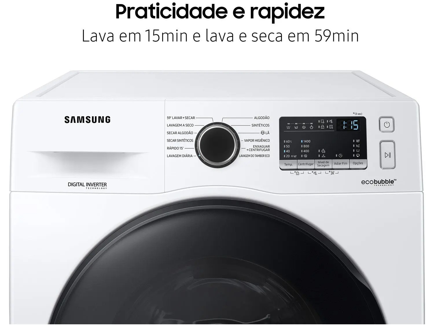 Lava e Seca Samsung 11kg Inverter - 3 em 1 Água Quente e Fria Branca WD11A4453BW - Imagem 4